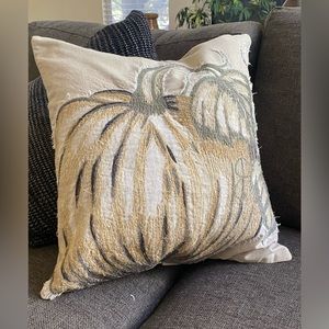 Pottery Barn rustic pumpkin embroidered linen pillow cover